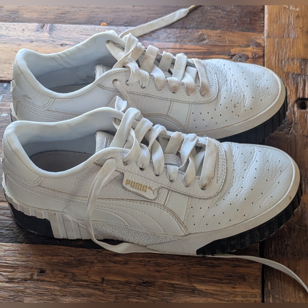 Puma Cali White/Gold  Sneakers with Black Soles